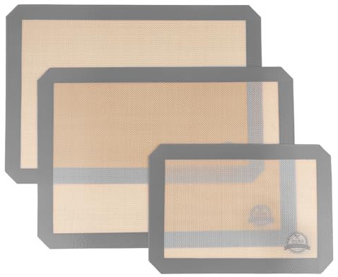 Tappetini da forno in silicone Set 3 Pezzi,Antiaderente,Tappetino da Forno Riutilizzabile,Resistente al Calore,Facile da Pulire,Tappetini Antiscivolo Durevoli Forno,Per Macarons/Biscotti(Gray)