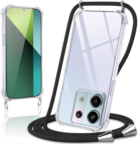 Coiwxmoi Coque avec Cordon pour Xiaomi Redmi Note 13 Pro 5G 6,67, Collier Réglable Téléphone Étui Portable Lanyard Case Transparent Souple Silicone TPU Housse Antichoc Protection Cover, Noir