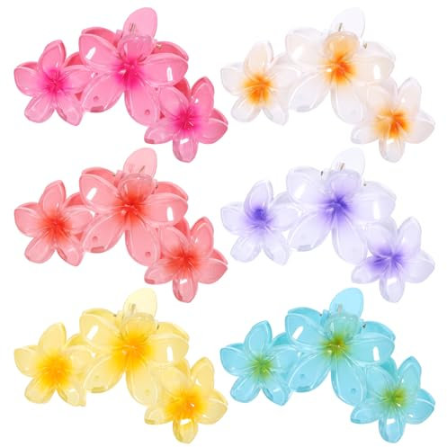 Huiguli Blumen Haarklammer, 6 Stück Blumen Haarspangen, Hawaiianische Krallenklammern für Frauen, Haarschmuck für Damen, Rutschfest Haarstyling Zubehör für Dickes Dünnes Haar