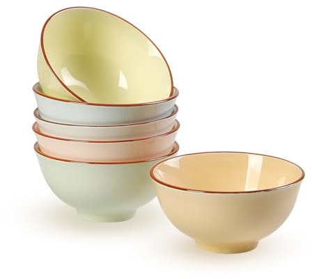 Lot Bols Petit Dejeuner Ceramique - Ensemble de Bol à Dessert avec Teinte Bonbon - Set de 6 Petits Bols à Crème Glacée | Riz | Snack - Passe au micro-ondes et au lave-vaisselle - 12 x 6 cm - 300 ml