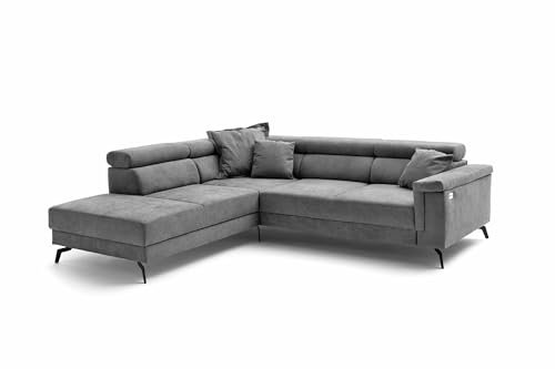 möbelando Wohnlandschaft >Silvie< in grau, mit elektrischer Sitztiefenverstellung, Kopfteilverstellung, Nosagunterfederung und Bonellfederkern, inkl. 3 Kissen, 266 x 80-98 x 238 cm (BxHxT)