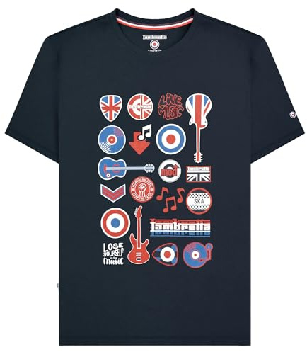 Lambretta Mens Music Icon Short Sleeve Graphic T-Shirt Music Mod - Navy - 3XL