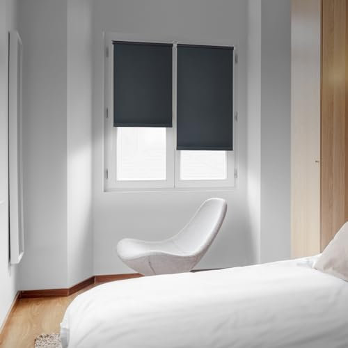 STOR PLANET | Estor Enrollable sin Taladrar Opaco, Estor Ajustable a Ventana, Estores Opacos de Fácil Instalación en Ventanas Oscilobatientes, Pared y Techo | Gris 60x180cm