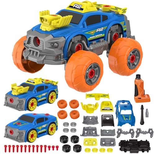 Shawe 3-in-1 Zerlegbares Auto Spielzeug, 46 Teilig Rennauto Bauset mit Elektrische Bohrmaschine DIY Spielzeugautos Lernspiele Kinderspielzeug Geschenk für Kinder Jungen Mädchen ab 3 4 5 6 7 8 Jahre