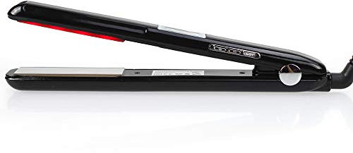 Plancha de pelo infrarroja con cuidado ultrasónico, plancha fría, recupera el cabello dañado y restauración del cabello brillante, pantalla LCD, voltaje dual, apagado automático, color negro