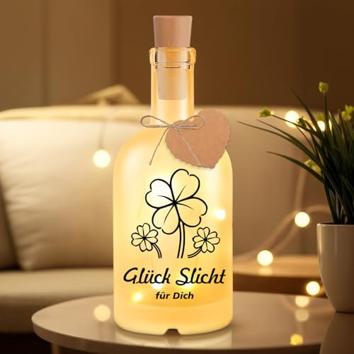 LED Flaschenlicht mit Spruch Glückslicht, Geschenke für Frauen, Beleuchtete Dekoflasche mit Stopfen, Geburtstagsgeschenk für Frauen Freundin, Leuchtflasch Dankeschön Geschenke für Frauen (SYC)