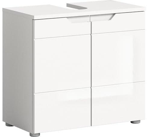 xonox.home - Waschbeckenunterschrank Solero 63x59x34 cm in Front weiß Hochglanz Tiefzieh Korpus weiß - Badunterschrank Waschtischunterschrank - modern und funktional