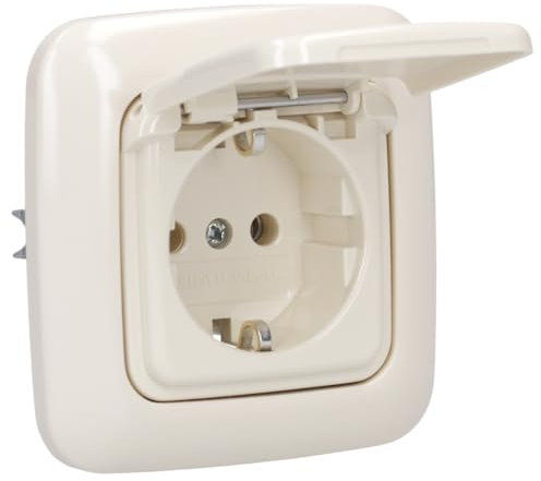 Busch-Jaeger Busch-Duro 2000 SI Set: 1x 20 EUK-212 Steckdose mit Klappdeckel + 1x 2511-212 Abdeckrahmen 1-fach Cremeweiß