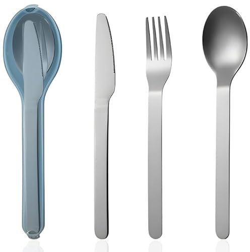 Besteck Ellipse, Besteck to go Set für Unterwegs, Besteht aus Einem Messer, Gabel, Löffel mit Reiseetui Edelstahl, für unterwegs, Outdoor, Reise, Arbeit, Schule