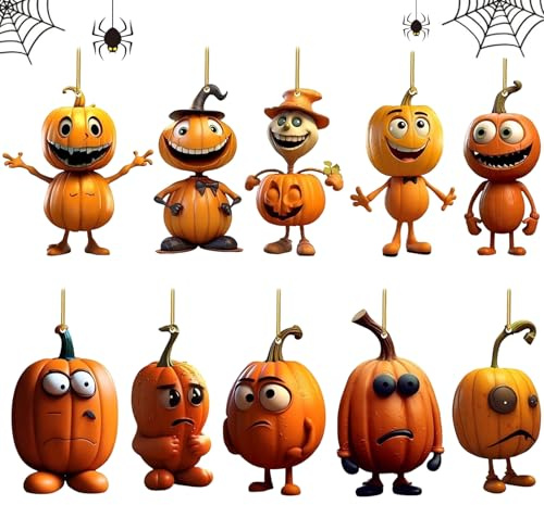 10PCS Halloween Pumpkin Ornament Cute Pumpkin Hanging Pendant Acrylic Halloween Hanging Decorations Xmas Car Hanging Ornament Christmas Tree Decorations Set Funny Ornaments