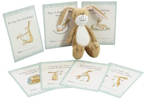 Rainbow Designs Guess How Much I Love You Little Nutbrown Hare Soft Toy & 12 Milestone Cards - Charming Baby Gift Set for First-Year Memories - Presented in Bespoke Gift Box | Soft toy with 12 milestone cards, keepsake gift box, first-year memories
