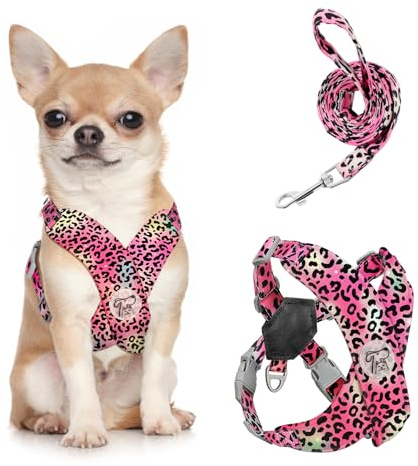 Pawaboo Small Dog Harness and Leash Set, Puppy Harness X-Frame No Pull No Choke, Dog Vest Harnesses Adjustable for Small Medium Sized Dogs,Soft Breathable Pet Harnesses, S, Magenta Leopard