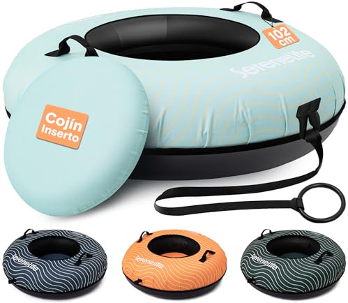 SereneLife Snowtube 102 cm – Aufblasbarer Schlitten mit Zugband & Hartplastikboden für Kinder & Erwachsene Reinforced Boden & Extra-Polsterung - Schnelle Gleitfläche - Winterspaß für 2 Personen