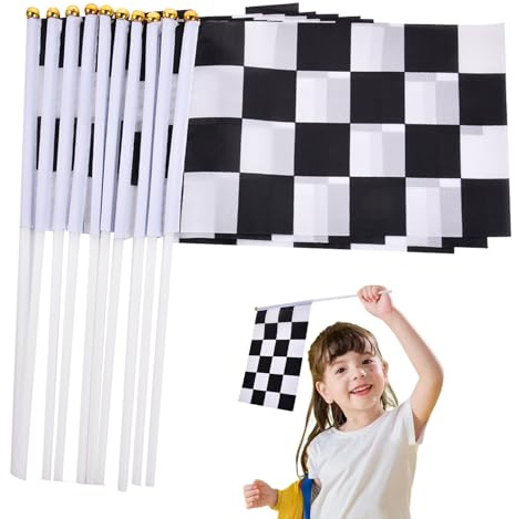 Lot de 30 Drapeaux de Course, Sport Automobile Petit Drapeaux de Course Drapeaux à la Main Drapeaux de Course à Carreaux -dents, 14 x 21 cm, pour Moto Voiture Décoration