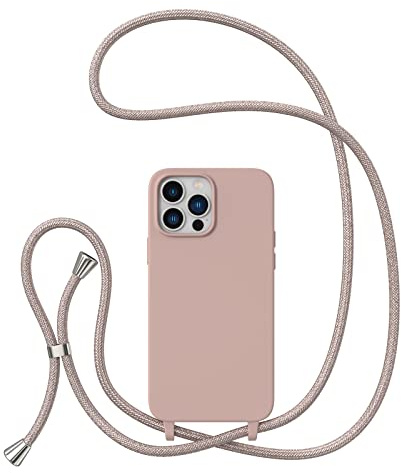 ZTOFERA Crossbody Lanyard Case for iPhone 14 Pro (6.1), Pink | Liquid Silicone Phone Case with Strap, Adjustable Neck Cord Necklace, Soft Protective Cover, Portability, Anti-Drop
