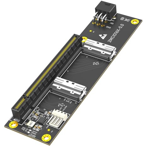 Kaeltsyn PCIe 5.0 MCIO Adapter Card X16 to Two MCIO 8i Ports, 6-Pin 12V Input for NVMe SSD Arrays, GPU Expansion, and Server Storage Builds