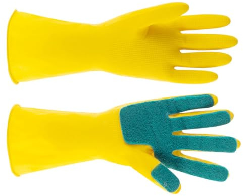 LABRIMP Guantes Estropajo de Látex para Tareas Domésticas, Guantes de Limpieza de Cocina Amarillos Esponja, Absorbentes y Cómodos para Lavar Platos y Limpieza de Coche