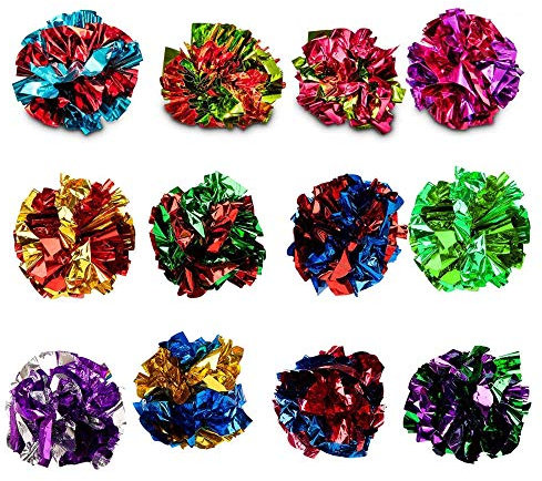 SunGrow Crinkle-Bälle für Katzen, 3,8-5 cm, Leicht und Mehrfarbig, Ideal für Kätzchen und Erwachsene Katzen, 12 Stück pro Packung