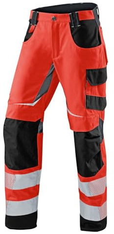 KÜBLER REFLECTIQ Sommerhose PSA 2 – Sommerhose mit Reflex- und Ventilationseinsatz, ergonomische Arbeitshose warnrot/schwarz Gr. 48