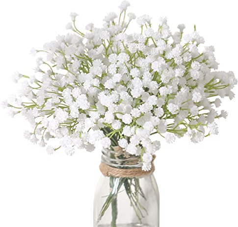 Veryhome 10 Stück Künstlich Gypsophila Schleierkraut Künstliche Blume Weiß Flumensträuße 30 Bündel für DIY Blumensträuße Arrangement Hochzeit Home Decor(vase Nicht enthalten)