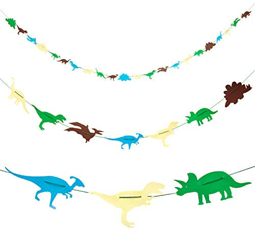 Oblique Unique® Dino Girlande Dinosaurier Banner für Jungs Kinderzimmer Deko Kinder Geburtstag Feier Party im Farbmix 4m