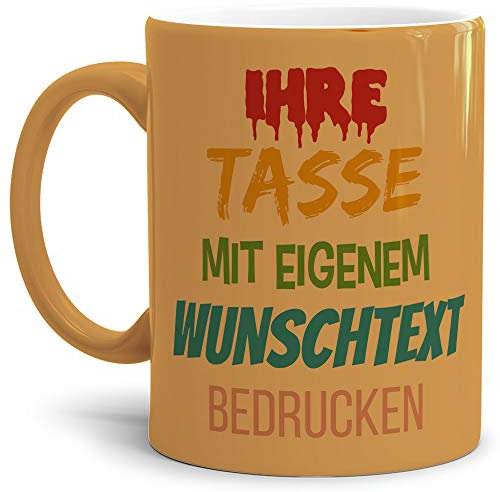 Tasse selbst gestalten/mit eigenem Text beschriften/Wunsch-Name/Spruch-Tasse/Metallic - Gold/Motiv für Linkshänder sichtbar