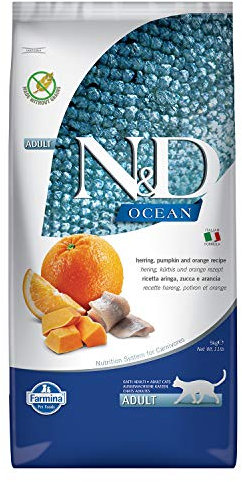 Farmina N&D Ocean Adult Pellets Katzenfutter(Trockenfutter, mit hochwertigen Vitaminen und natürliche Antioxidantien, ohne Mais, Zutaten: Hering und Orange, Portionsgröße: 5 kg)