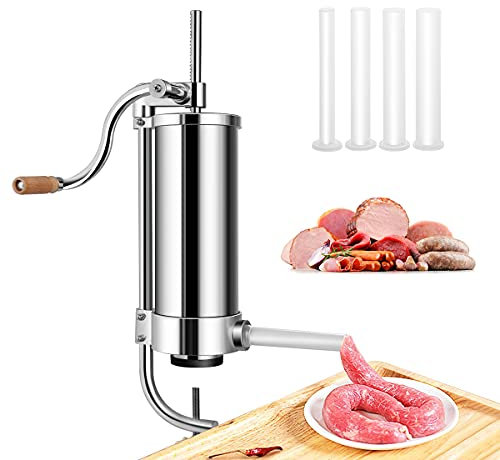 RELAX4LIFE Insaccatrice Manuale per Salsiccia in Acciaio Inox, Macchina di Produzione di Salsiccia con Tubi di Diversi Diametri, Fissaggio al Piano di Lavoro Regolabile, 1,5/2,5/3/5 KG (3 KG)
