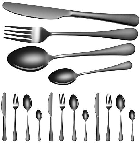 Cutlery Flatware Set,24 Piece Silverware Set with Gift Box Stainless Steel Tableware Dinnerware Sets Knife Fork Spoon, Service for 6 Multipurpose Use Safe for Home Kitchen Party - Black