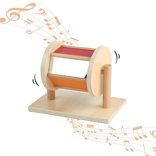Adena Montessor Spielzeug ab 3-12 Monate hölzernes Baby Spielzeug ab 6 Monate Kleinkind Spinning Rainbow Drum mit Spiegel und Glocke, Jungen und Mädchen Geschenk für große Größe 11 X 6.3 X 8.3
