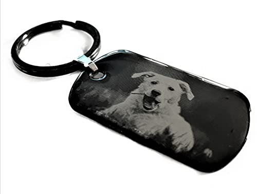Dog Tag Schlüsselanhänger/Anhänger Halskette mit individueller Fotogravur und schützender Gelschicht (Hochkant)