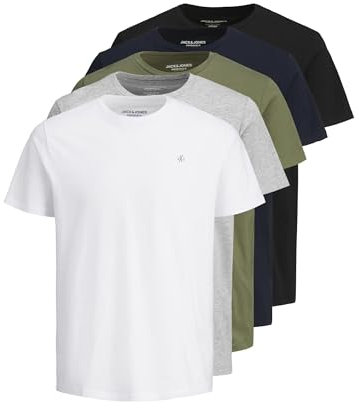 JACK & JONES Mens Jorvester JXJ 5 Pack T-Shirt Multi XXL