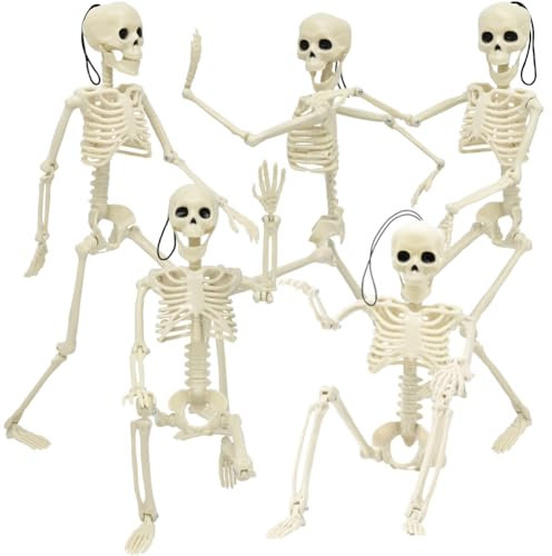 CAMIRUS Halloween-Skelett-Dekorationen, 40,6 cm, Ganzkörper-Mini-Skelette mit beweglichen Gelenken für Hof, Garten, Rasen, Terrasse, Partygeschenke und Dekoration, 5 Stück