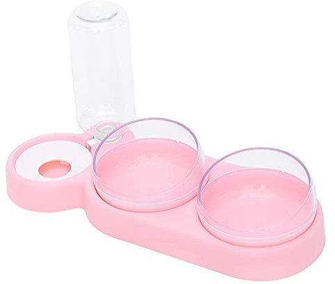 U/D - Ciotole per gatti con supporto per bottiglia d'acqua, in polipropilene, con staffa per animali domestici, con supporto rialzato, per gatti e cuccioli, 3 ciotole (rosa)
