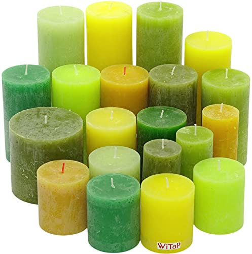 6 kg Rustic Stumpenkerzen durchgefärbt Rustik Qualität Kerzen Set Kerzenpaket Mix gemischt nach Farben (Gelb-Grün 03)