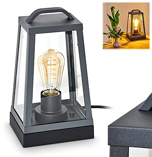 Außentischleuchte Zakopane, moderne Wandlampe aus Metall/Glas in Anthrazit/Schwarz, 1-flammig, eckige Tischleuchte Outdoor mit E27, Außenleuchte m. An-/Ausschalter am Kabel, IP44, ohne Leuchtmittel