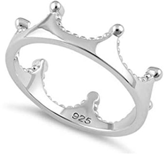 Platin überzogene 925 Sterling Silber Tiara Krone Design Stapelbar Art Deco Ring Mädchenschmuck (17)