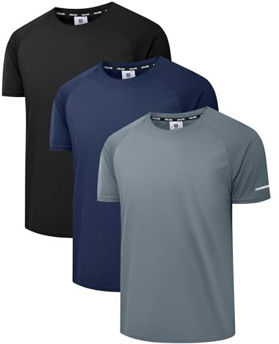 Holure Herren 3er Pack Sports Atmungsaktiv Schnelltrocknend Kurzarm T-Shirts Schwarz/Dunkelgrau/Marine S