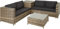 tectake Polyrattan Sitzgruppe für 4 Personen, Balkon Garnitur mit Sitzkissen, Aufbewahrungsbox draußen sowie Outdoor Couchtisch mit Glasplatte, Balkonmöbel Rattan - Natur/dunkelgrau