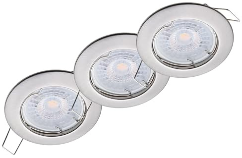 Oktaplex 3x Sedan LED Einbaustrahler 230V Stufenlos dimmbar 3000K Warmweiß | 22mm Einbautiefe, Lochmaß 60mm, 5W, 380lm, 110° Deckenspot Sedan Edelstahl gebürstet, ultra flach