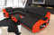 Sofa Dreams Wohnlandschaft Concept XXL U Form Ledersofa - mit LED & USB, ergonomische Rückenlehnen, Recamiere (Ottomane rechts, Schwarz-Orange)