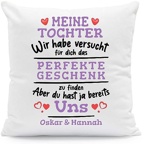 GRAVURZEILE Kissen mit Spruch Personalisiert mit Name - Geschenke für die ganze Familie - Größe: mit Füllung - Farbe: Meine Tochter (Wir haben.)