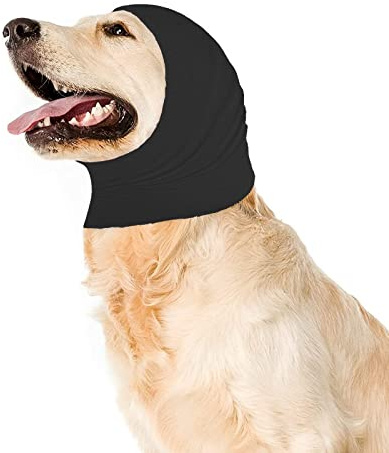 Dog Snood, Dog Snood Ear Protector for Dog Neck and Ears Warmer Pet Cats Dog Ear Muffs Covers Dog Hoodie for Anxiety Relief Calming Noise Protection Bathing Grooming (Large, Black)