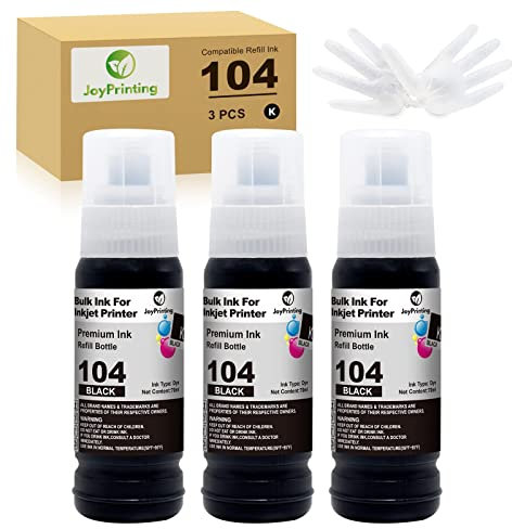 JoyPrinting E104 Tinte Kompatibel für Epson T104 Schwarz Tintenflasche Multipack für Ecotank ET-2820 ET-2710 ET-2720 ET-2815 ET-2810 ET-2826 ET-1810 ET‑2711 ET-2712 ET-2715 ET-2714 ET-2721 ET-2726