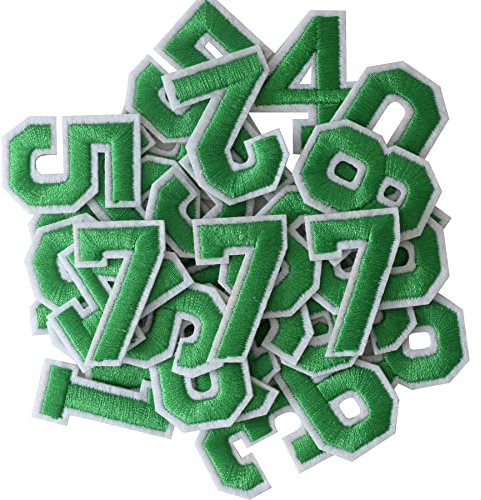 GYGYL 30 Pieces Iron on Numbers Patches, Green Number Patches, Numbers 0-9 Applique for Clothes, Dress, Hat, Socks, Jeans, DIY Accessories