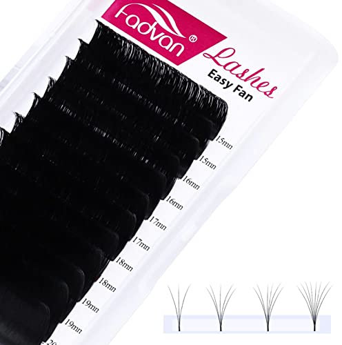 FADVAN Self-Fanning Volume Eyelashes, Easy Fan Lashes, Eyelash Extensions, D Curl, 0.03 mm, 15-20 mm, 12Row, Light Fan Eyelashes for Volume Technique Eyelash Extensions (MIX 15-20 mm, 0.03-D)