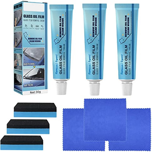 Car Glass Oil Film Cleaner, Fleckenentferner Für Autoglas,Auto-windschutzscheiben-Ölfilmreiniger, Wasserfleckentferner Auto Glasfolie Entfernen Creme mit Schwamm