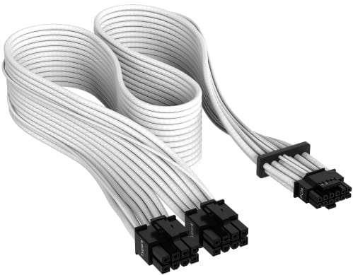 Corsair Premium 600W PCIe 5.0 / Gen 5 12VHPWR-Netzteilkabel – Passend für Typ-4-Netzteile über Zwei 8-Pin-PCIe-Anschlüsse – 12+4-Pin-Stecker – Mesh-Paracord-Ummantelung – Weiß