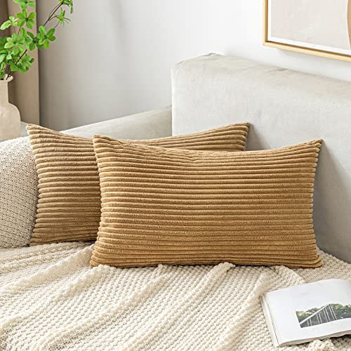 EMEMA Kissenbezug 30x50 cm Kordsamt Kissenbezüge Dekokissen Sofakissen Cord Kissenhülle Zierkissenbezug Kord Dekorative Weiche für Sofa Wohnzimmer Schlafzimmer 2er Set Taupe
