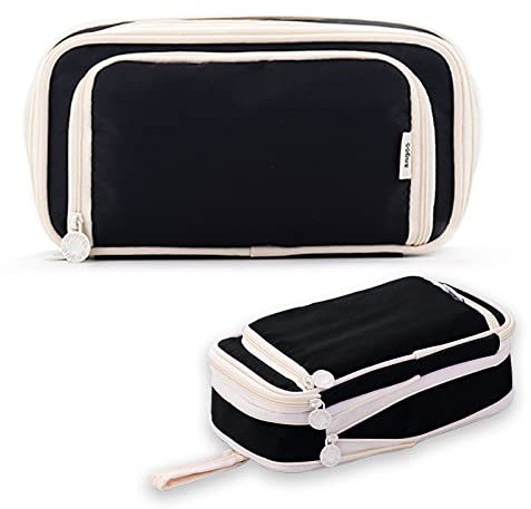 X SIM FITNESSX Federmäppchen Unisex Mäppchen Große Kapazität 2 Fach Federtaschen mit Griff für Schule Büro Studenten und Erwachsene (Schwarz)